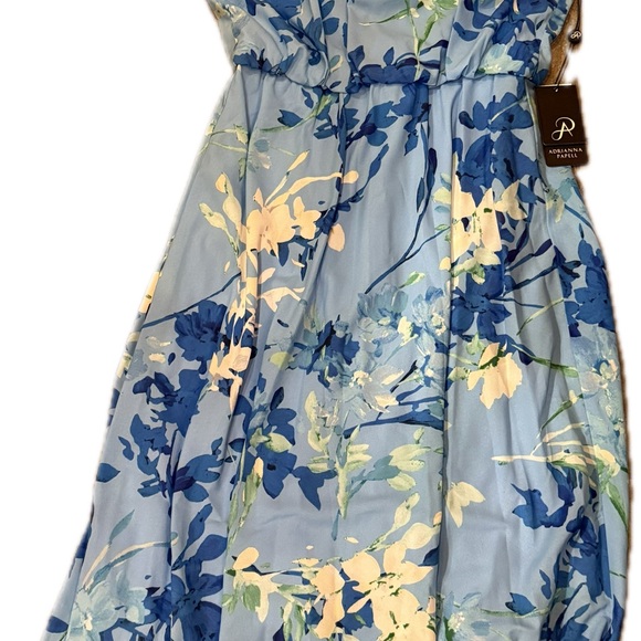 Adrianna Papell Women's Floral Print Midi Dress Blue Size 14 Petite